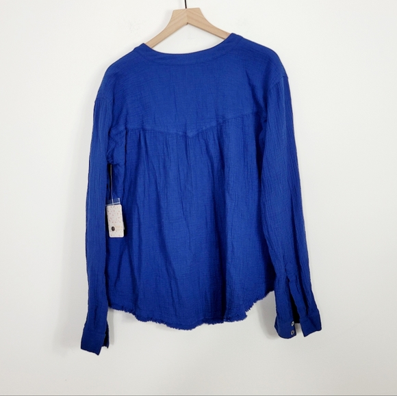 Free people navy blue cotton v neck long sleeve oversized top NWT - Picture 11 of 11